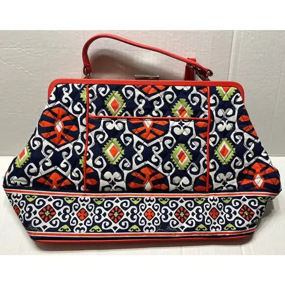 Vera Bradley Medium‎ Handbag Purse Black Orange Green White Pattern Snap Closure - Picture 2 of 8
